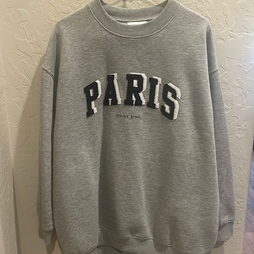 Anine Bing Gray 'Paris' Appliqué Crewneck Sweatshirt